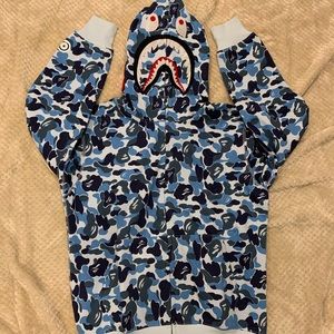 Bape A Bathing Ape Blue Camp Shark Hoodie